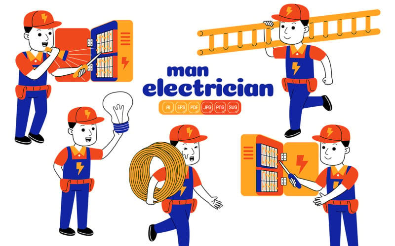 Man Electrician Vector Pack #01 Vector Graphic