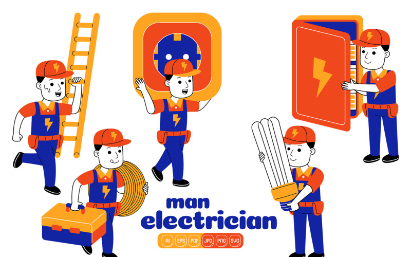 Man Electrician Vector Pack #02 Vector Graphic