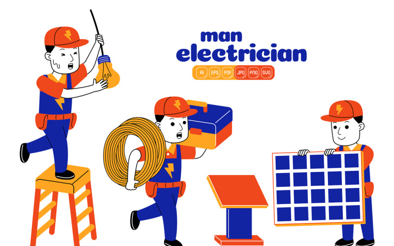 Man Electrician Vector Pack #04 Vector Graphic