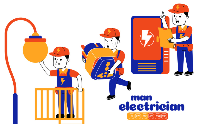 Man Electrician Vector Pack #05 Vector Graphic