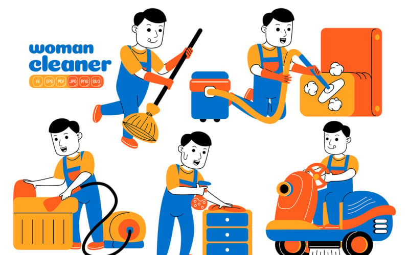 Man House Cleaner Vector Pack #01 Vector Graphic