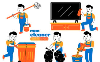 Man House Cleaner Vector Pack #02