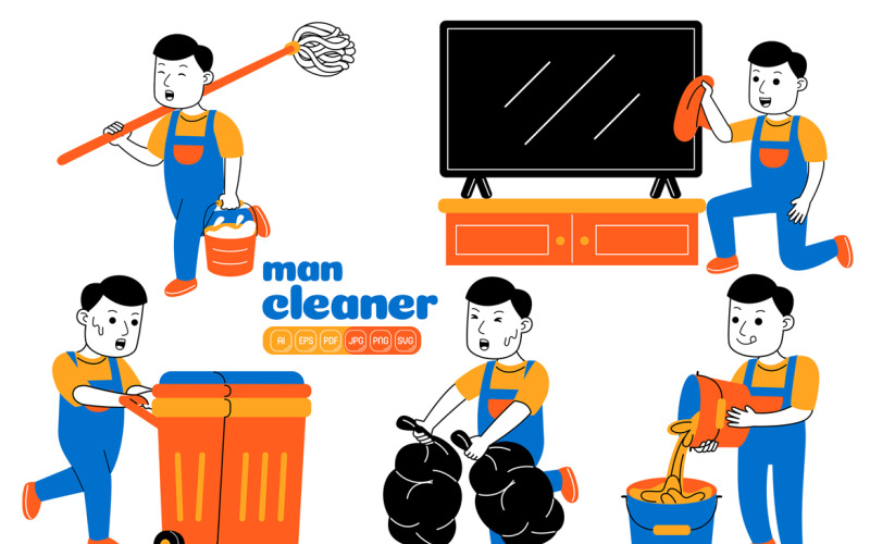Man House Cleaner Vector Pack #02 Vector Graphic