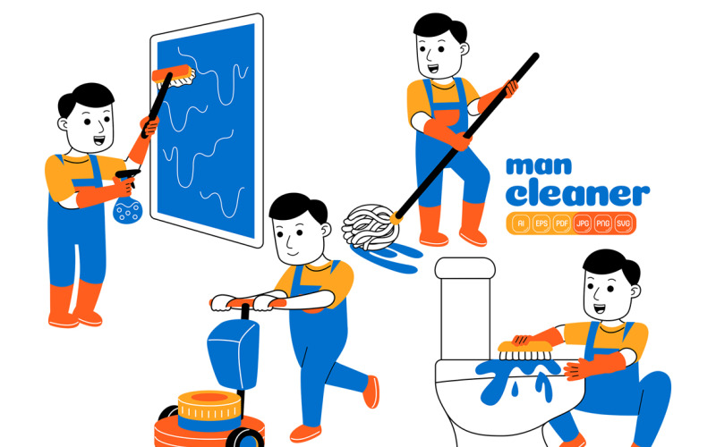 Man House Cleaner Vector Pack #04 Vector Graphic