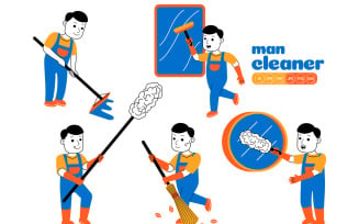 Man House Cleaner Vector Pack #05