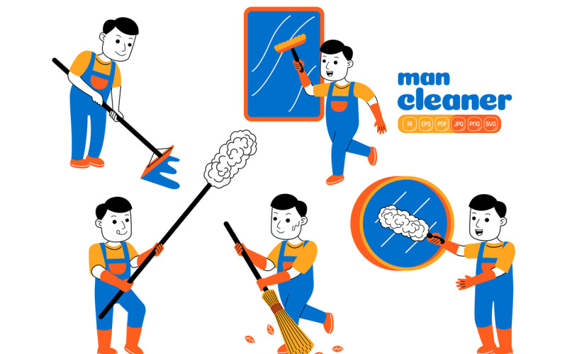 Man House Cleaner Vector Pack #05 Vector Graphic