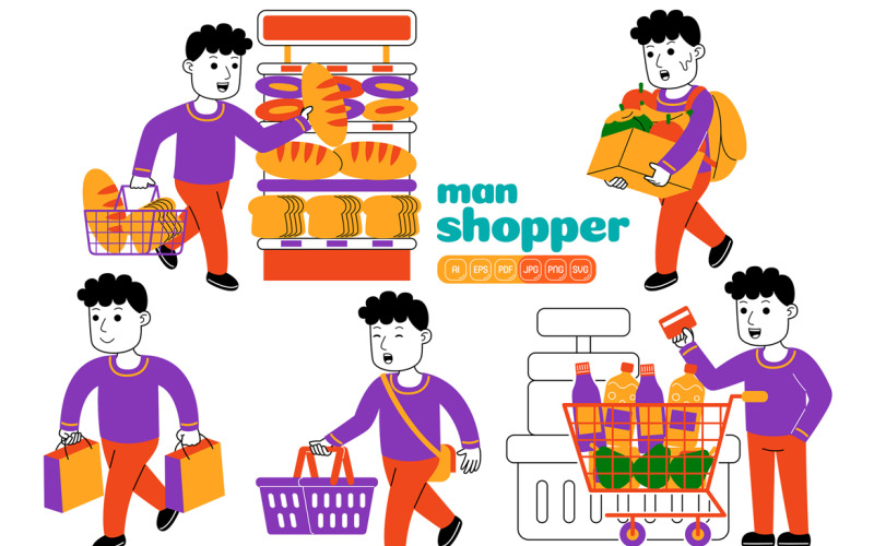 Man Shopper Vector Pack #01 Vector Graphic
