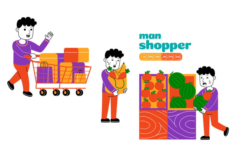 Man Shopper Vector Pack #03 Vector Graphic