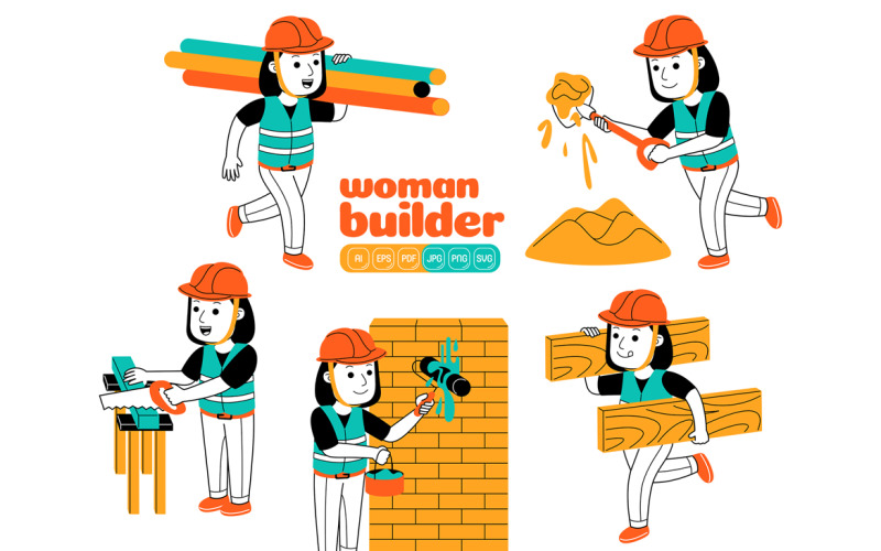 Woman Builder Vector Pack #02 Vector Graphic