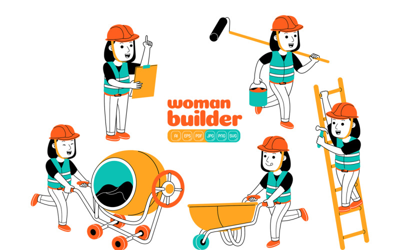 Woman Builder Vector Pack #03 Vector Graphic