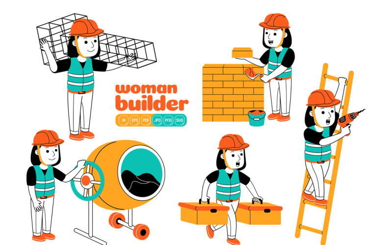 Woman Builder Vector Pack #04 Vector Graphic