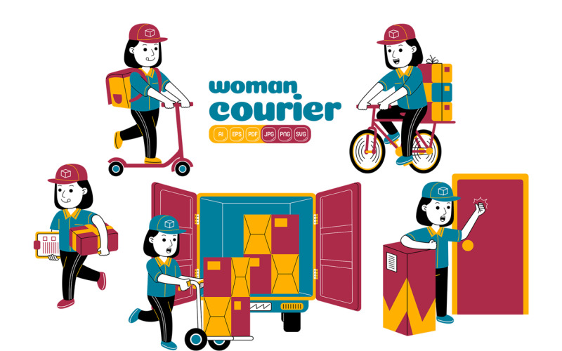 Woman Courier Vector Pack #01 Vector Graphic