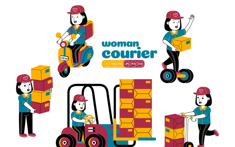 Woman Courier Vector Pack #02 Vector Graphic