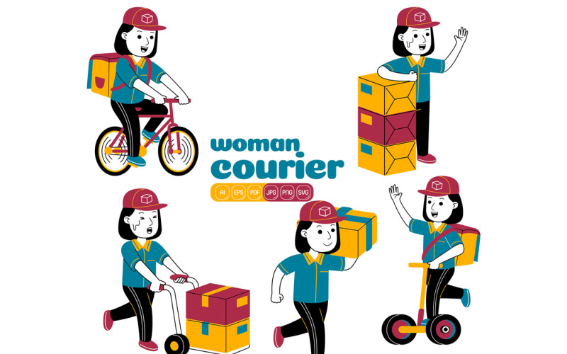 Woman Courier Vector Pack #03 Vector Graphic