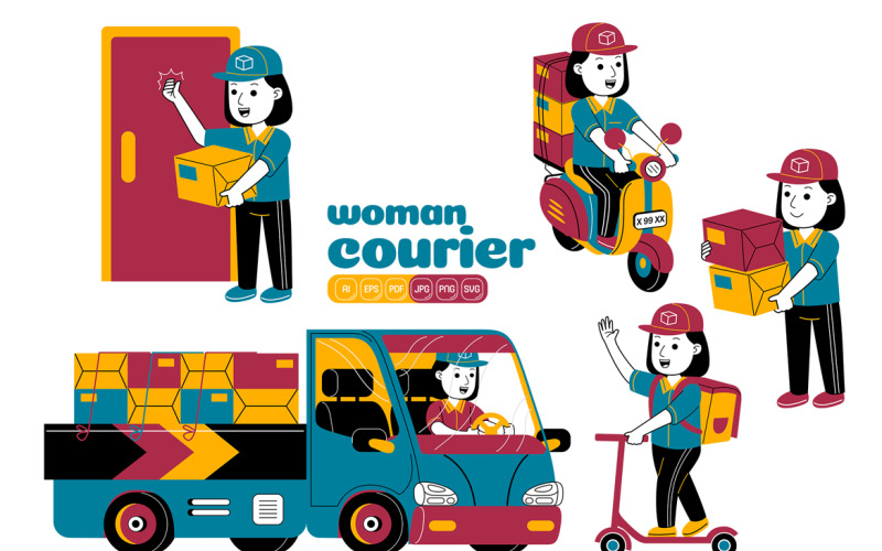 Woman Courier Vector Pack #04 Vector Graphic
