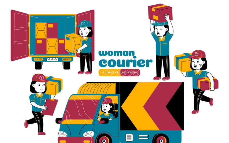 Woman Courier Vector Pack #05 Vector Graphic