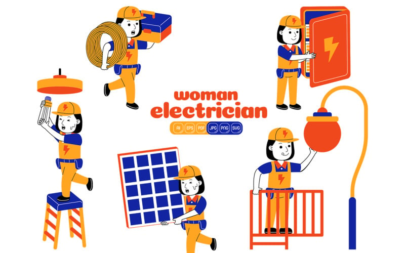 Woman Electrician Vector Pack #02 Vector Graphic
