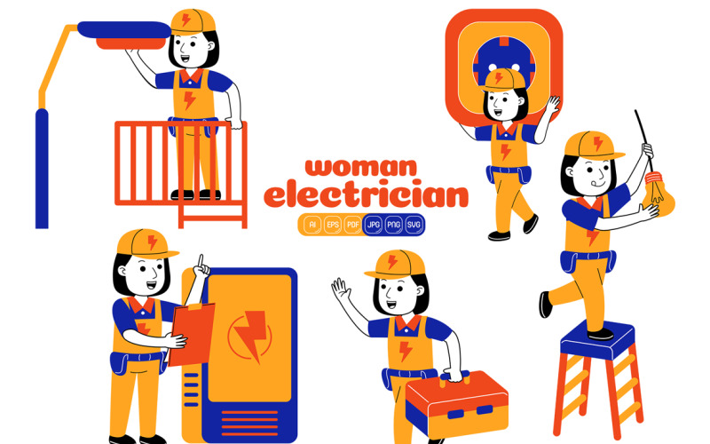 Woman Electrician Vector Pack #03 Vector Graphic