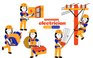 Woman Electrician Vector Pack #04
