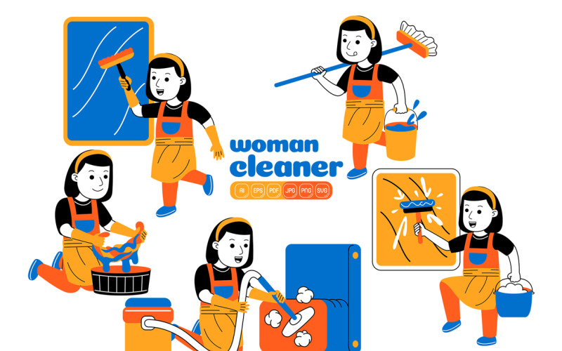 Woman House Cleaner Vector Pack #01 Vector Graphic