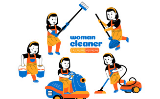Woman House Cleaner Vector Pack #02