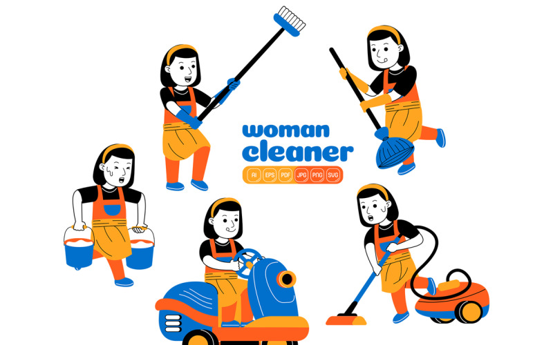 Woman House Cleaner Vector Pack #02 Vector Graphic