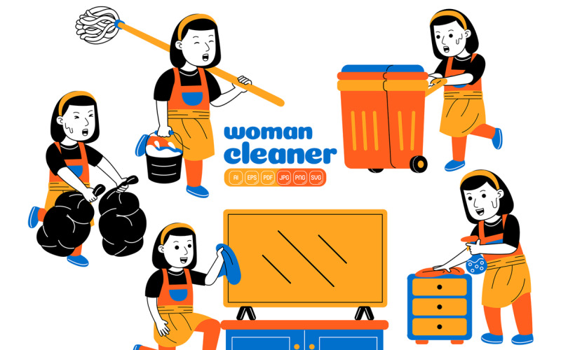 Woman House Cleaner Vector Pack #03 Vector Graphic