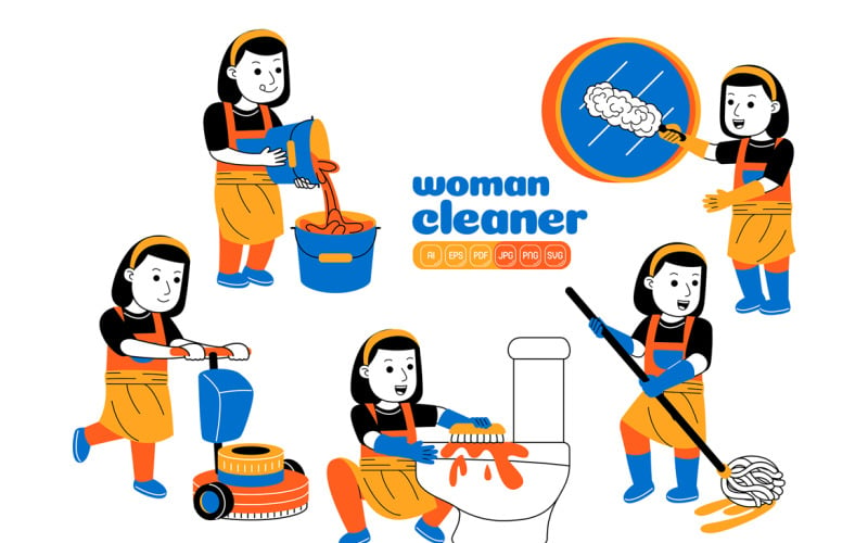 Woman House Cleaner Vector Pack #04 Vector Graphic