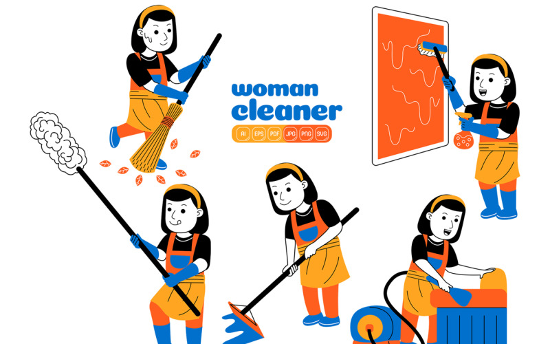 Woman House Cleaner Vector Pack #05 Vector Graphic