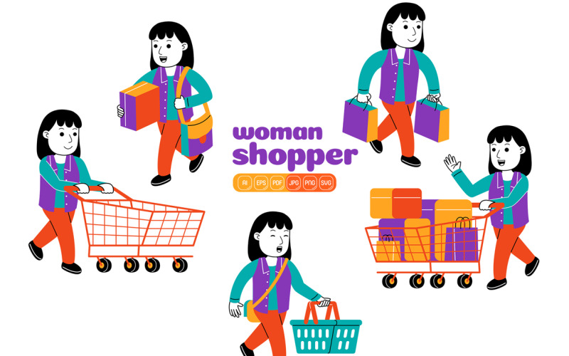 Woman Shopper Vector Pack #01 Vector Graphic