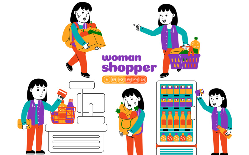 Woman Shopper Vector Pack #02 Vector Graphic