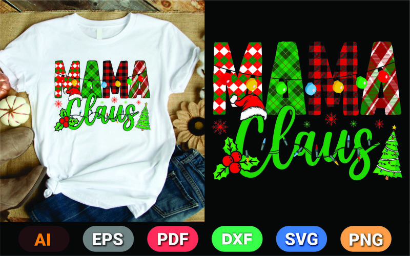 Mama Claus With Fir Tree Christmas Design T-shirt
