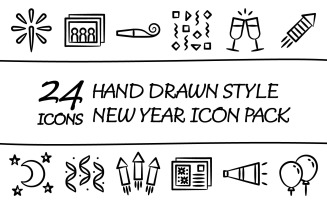 Drawnizo - Multipurpose Happy New Year Icon Pack in Hand Drawn Style