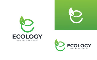 E Leaf Logo Design Template