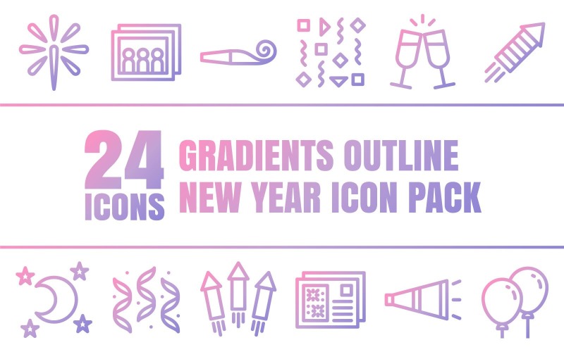 Gradizo - Multipurpose Happy New Year Icon Pack in Gradients Outline Style Icon Set