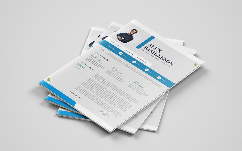 Light Blue Clean Resume | Cover Letter Photoshop Resume Template