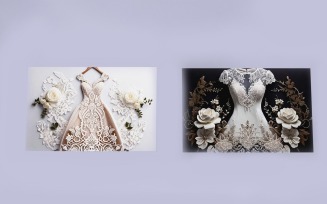 Collection Of 2 Wedding Bridal Dress Illustration Template