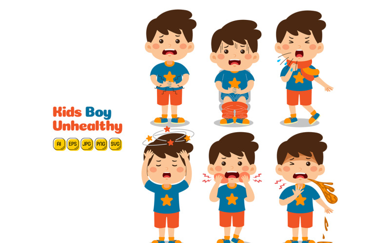 Kids Boy Unhealthy Vector Pack #01 Vector Graphic