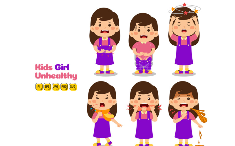 Kids Girl Unhealthy Vector Pack #01 Vector Graphic