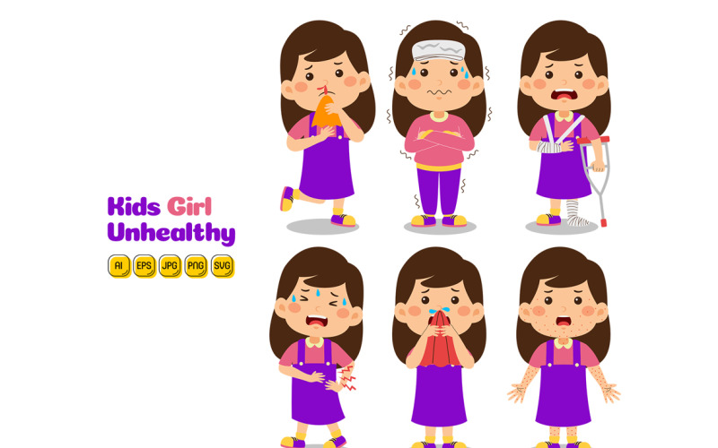 Kids Girl Unhealthy Vector Pack #02 Vector Graphic