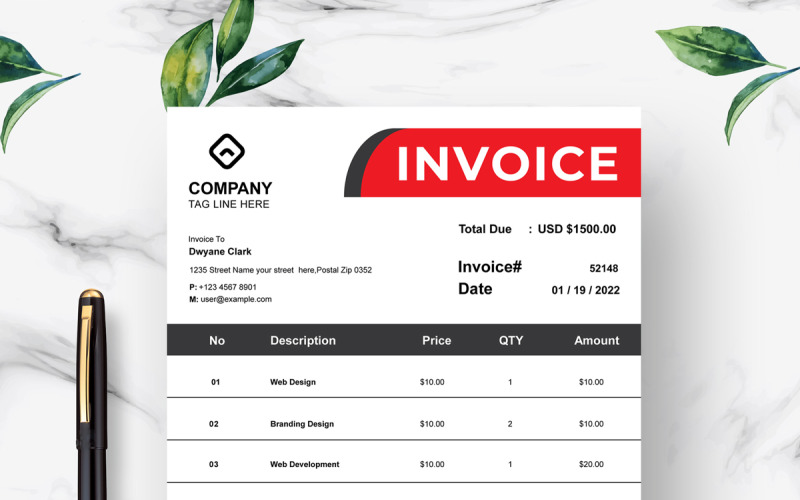 Simple Red Invoice Template Corporate Identity