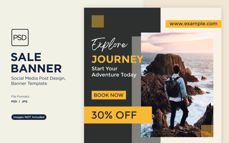 Explore the world travel and adventure sale banner design 6 Social Media