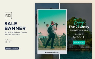 Explore the world travel and adventure sale banner design template 2
