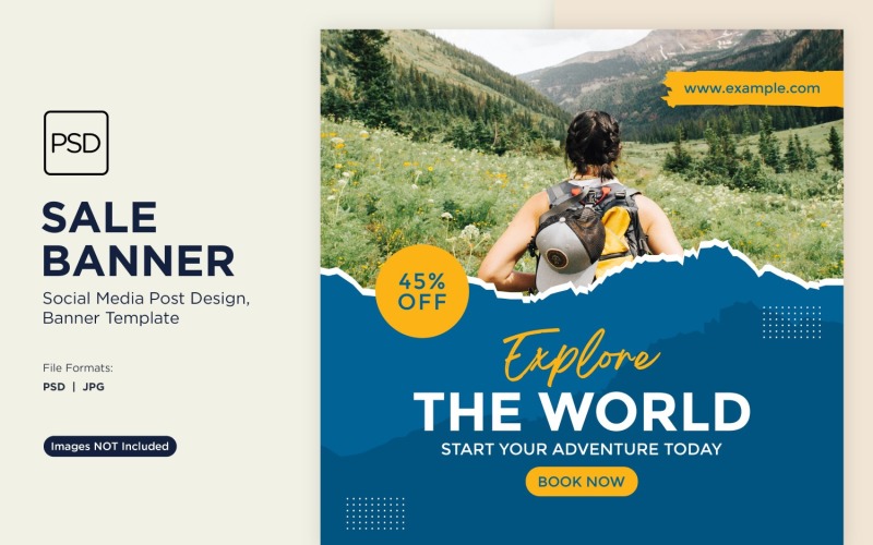 Explore the world travel and adventure sale banner design Template 3 Social Media