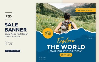 Explore the world travel and adventure sale banner design Template 3