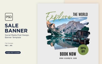 Explore the world travel and adventure sale banner design