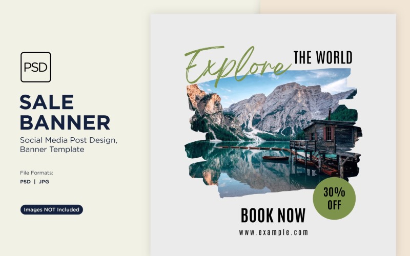 Explore the world travel and adventure sale banner design Social Media