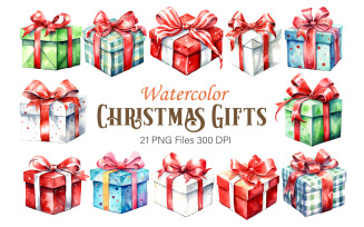 Watercolor Christmas Gifts. Clipart Bundle.