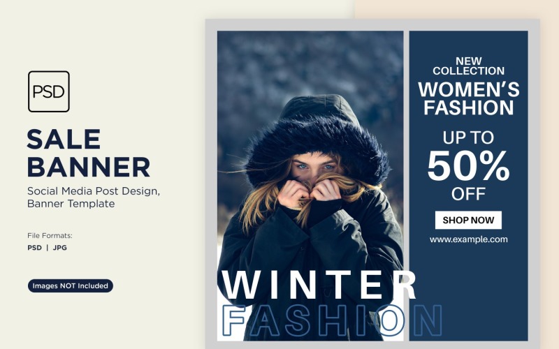 Winter Magic Snowy Sale Banner Design Template 1 Social Media