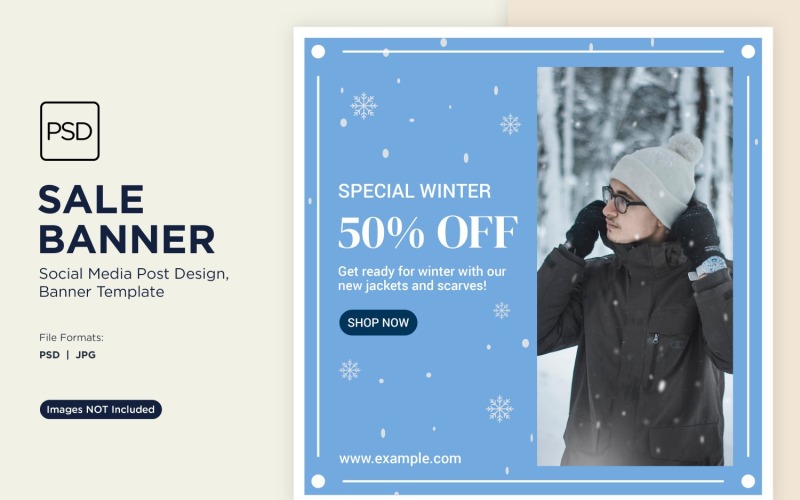 Winter Magic Snowy Sale Banner Design Template 3 Social Media